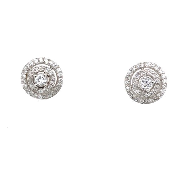 18ct White Gold Pave Set Diamond Earrings Set With 0.70ct Of Round Diamonds
