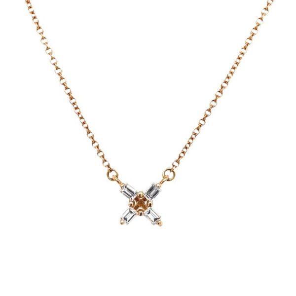 18ct Rose Gold Fine Quality Diamond Baguette Necklace Set With 0.20ct Diamonds