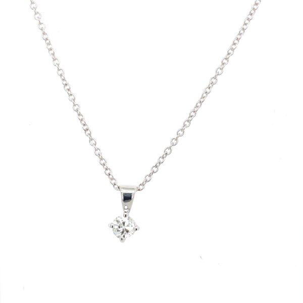9ct White Gold Solitaire 0.16ct G/H VS1 Round Brilliant Cut Diamond Pendant
