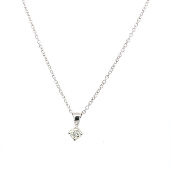 9ct White Gold Solitaire 0.15ct J/K Si1 Victorian Cut Diamond Pendant on a Chain