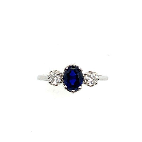 Platinum 3 Stone Very Finest Blue 0.96ct Sapphire and 0.38ct Diamond Ring