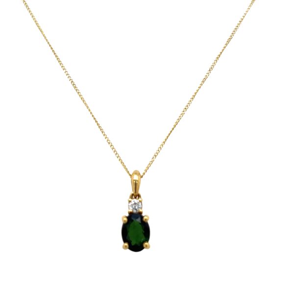 18ct Yellow Gold Fine Quality 1.18ct Oval Green Tourmaline & Diamond Pendant