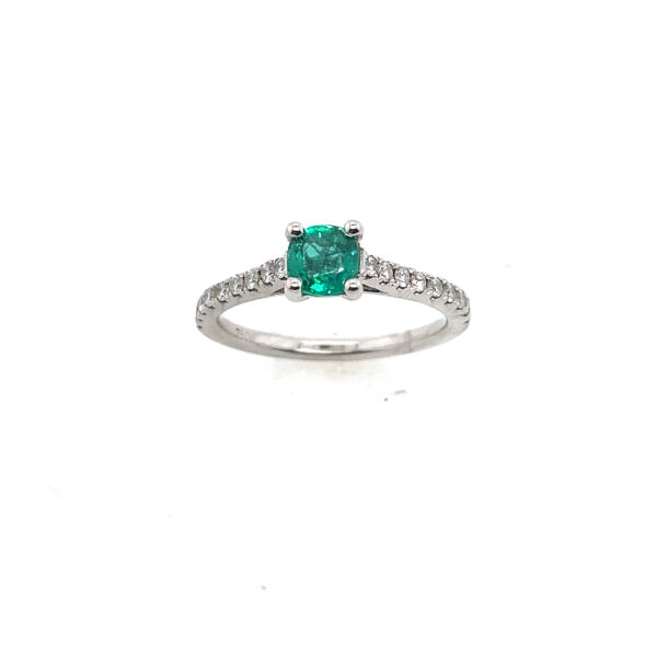 Finest Quality 0.75ct Emerald and 0.30ct Diamond Ring Set In 18ct White Gold