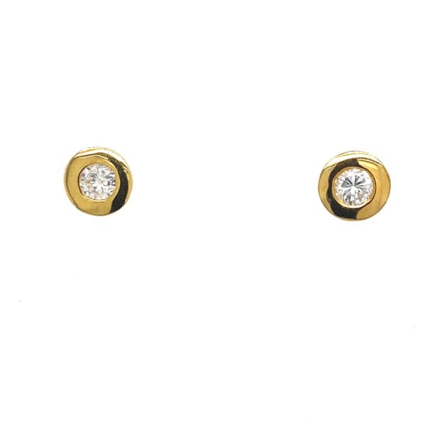 New 18ct Yellow Gold Diamond Studs Earrings, In Rubover Setting, 0.37ct of round diamonds
