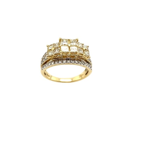 14ct Yellow Gold Magnificent Natural Yellow Diamond Princess Cut Trilogy Ring