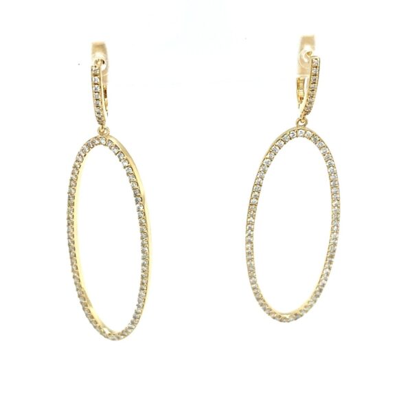 Oval Diamond Set Drop Earrings With Huggy Top Fittings with  1.10ct of Diamonds