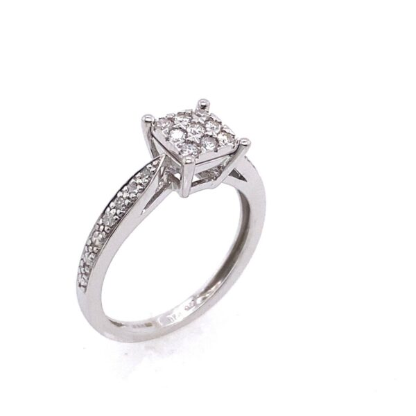 9ct White Gold Square Diamond Cluster, Set With 0.20ct of Round Diamonds