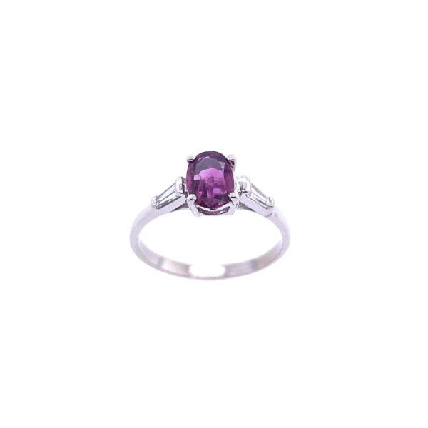 Oval 0.65ct Natural Ruby Set In Platinum Solitaire Diamond Ring