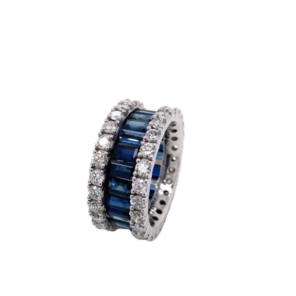 Baguette Sapphire and Round Diamonds Full Eternity Ring, Set In 18ct White Gold