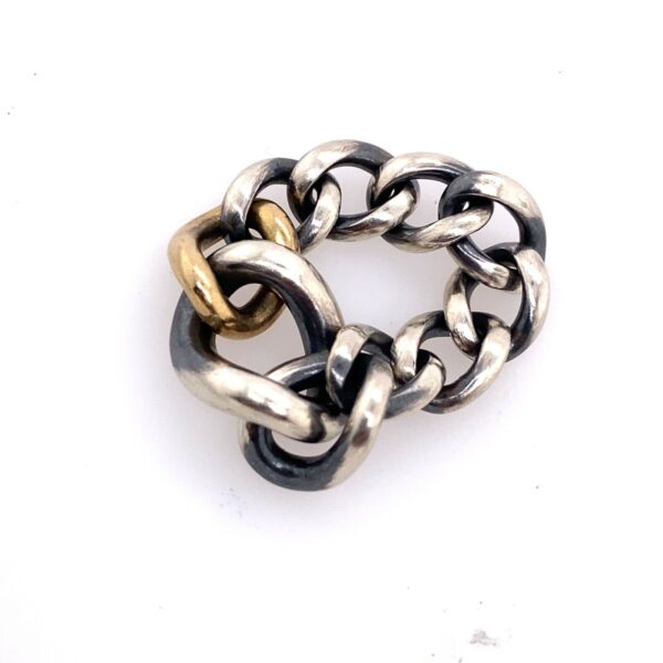 Hum 18ct Yellow Gold & Silver Curb Chain Ring