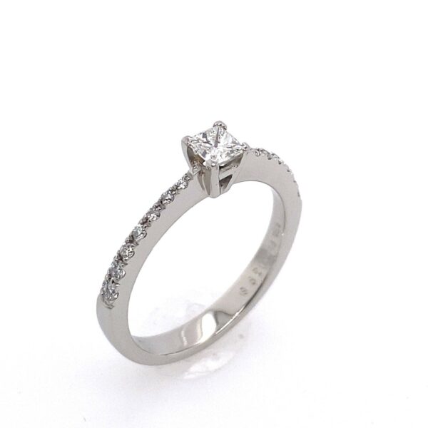 Platinum Solitaire Princess Cut Diamond Ring, Set With 0.39ct Of Diamonds
