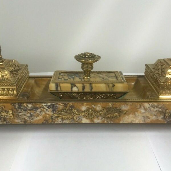 French 19th Century Marble and Bronze Inkwell and Blotter
