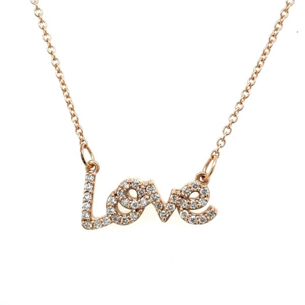 0.23ct Diamond set LOVE Necklace on 16/18" 9ct Rose Gold Chain