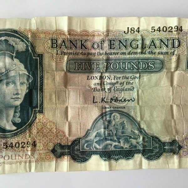 Helmetted Brittania Five Pound Note