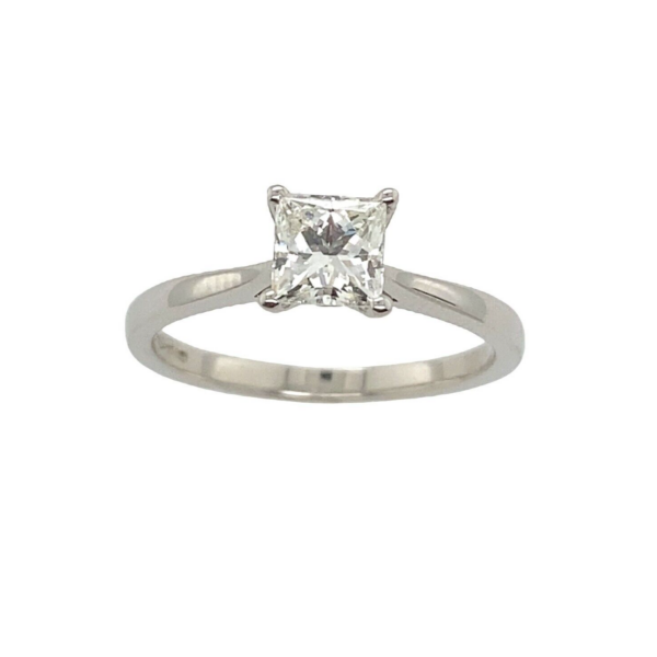 Platinum Solitaire Diamond Ring, Set With 0.62ct H/VVS2 Square Modified Diamond