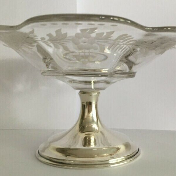 Cambridge Chantilly Etched Compote or Candy Dish with a Sterling Silver Base