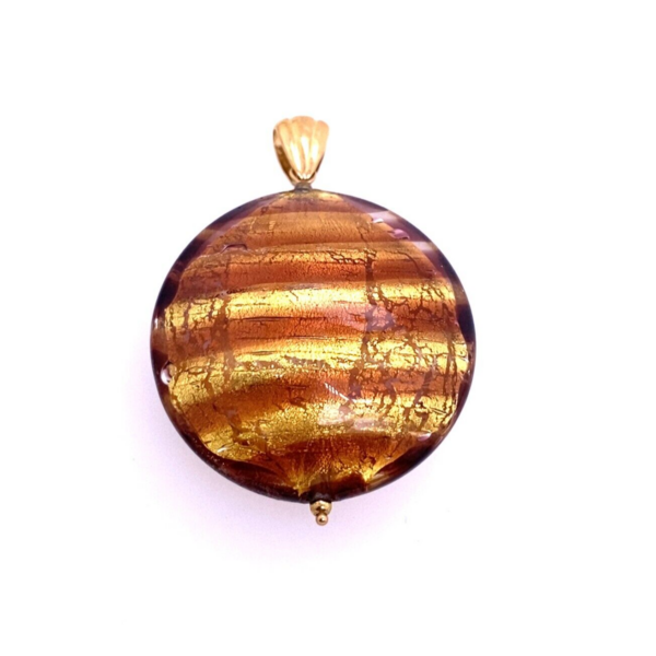 Murano Glass Round Shape Pendant with a 9ct Gold Loop