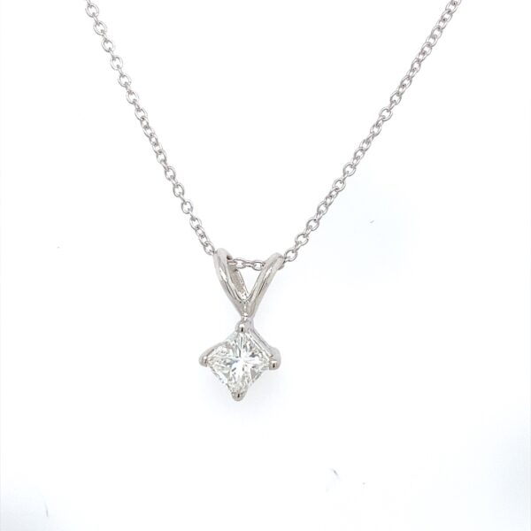 0.45ct F/VS Purity Princess Cut Diamond, Set In 18ct White Gold Pendant