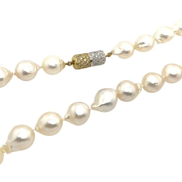 11/11.5mm Cultured Pearl Drop Necklace+18ct Gold Clasp Set with 1.0ct Diamonds
