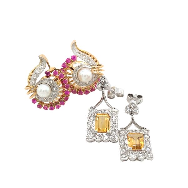 Diamond & Coloured Stone Earrings