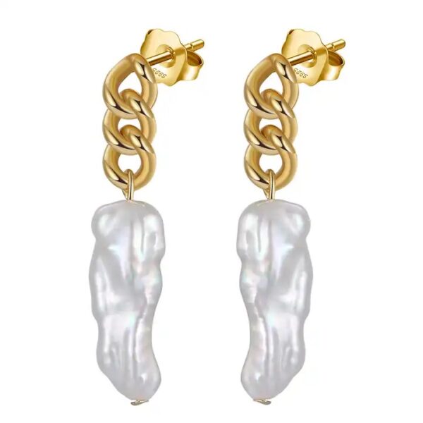 14ct Gold Plated 925 Sterling Silver Earing Real Cultured Baroque Pearl Handmade Dangle Earrings
