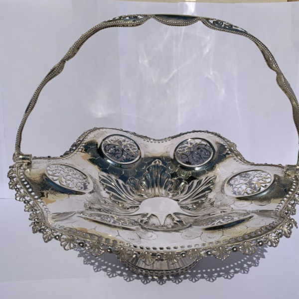 Large Pierced Silver Plate Swing Handle Dish