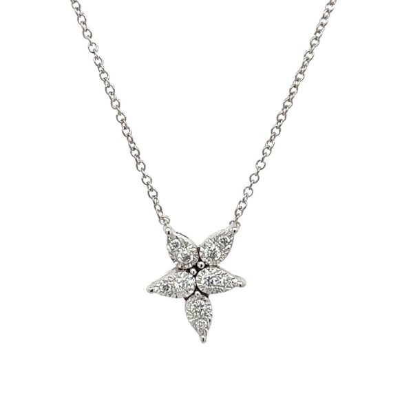Star Shape, With 10 Round Diamonds, Set in 14ct White Gold On 9ct 16/18" Chain