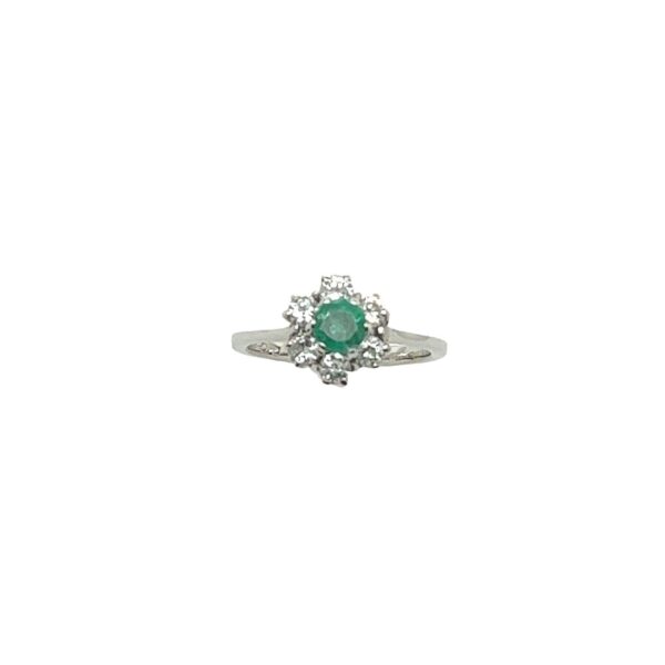 18ct White Gold Emerald & Diamond Cluster Ring