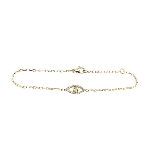 9ct Yellow Gold Diamond & Peridot Set Evil Eye Bracelet, August Birthstone
