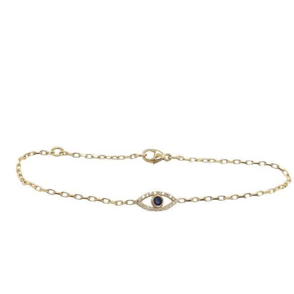 9ct Yellow Gold Diamond & Sapphire Set Evil Eye Bracelet, September Birthstone