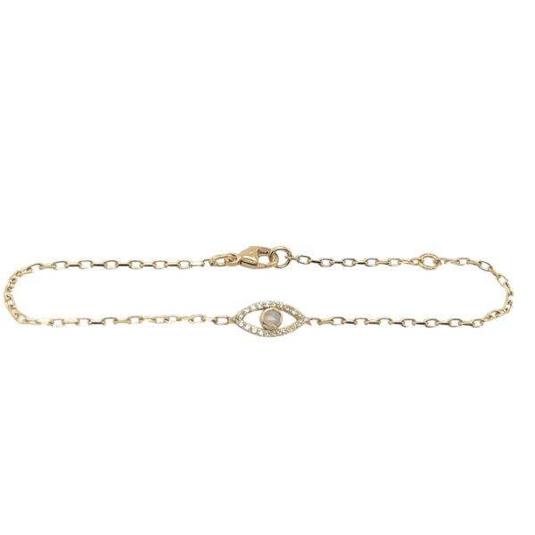 9ct Yellow Gold Diamond & Opal Set Evil Eye Bracelet, October Birthstone