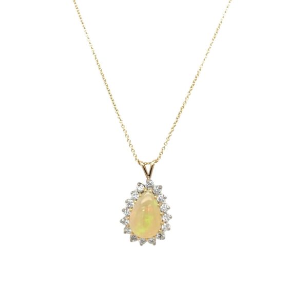 Opal and Diamond Cluster Pendant Set In 18ct Yellow Gold
