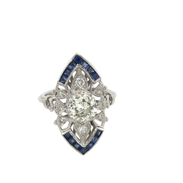 Platinum Diamond & Sapphires Vintage Ring