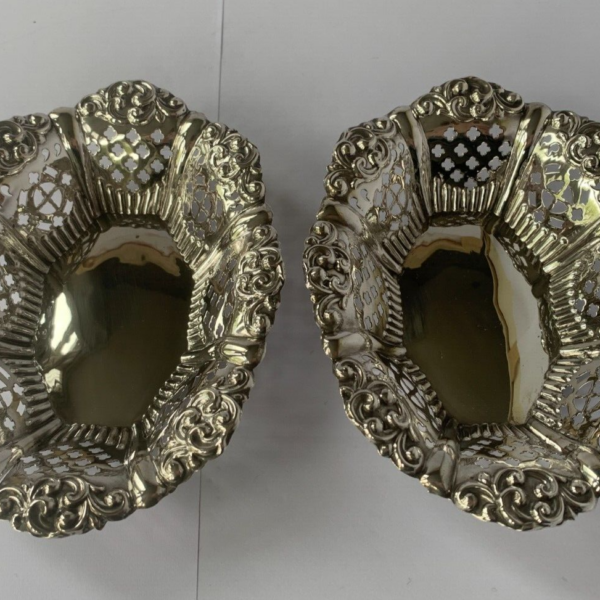 Pair of Victorian Pierced Sterling Silver Bonbon Dishes by Henry Williamson Ltd