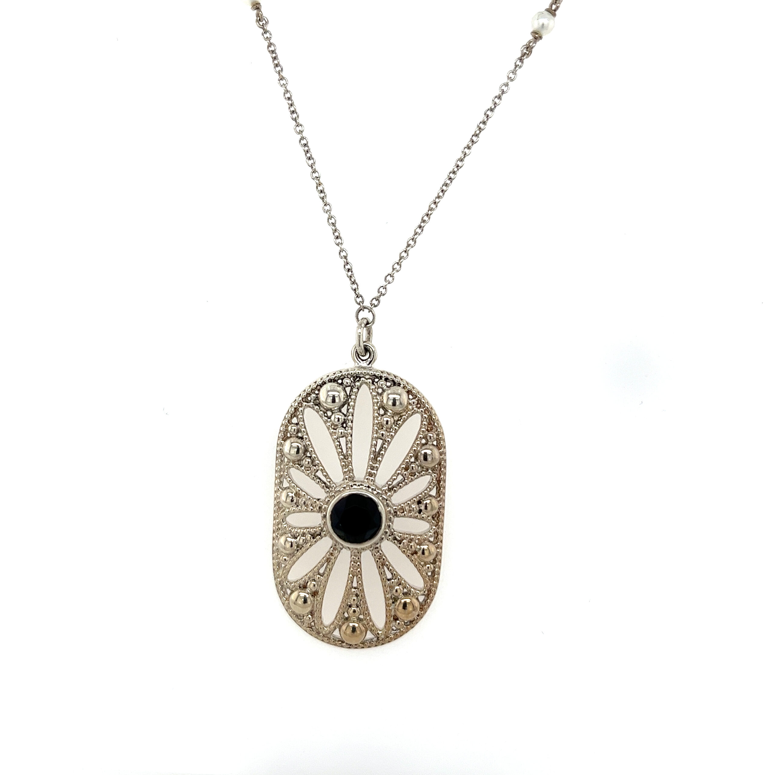 Tiffany Co Ziegfeld Black Onyx Pearl Bead Silver Daisy Pendant Jewellery Cave London