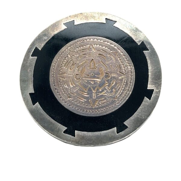 925 Sterling Silver & Enamel vintage Mexico Aztec Design Brooch
