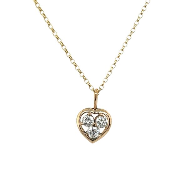 18ct Yellow Gold Heart Shape Pendant Set with 3 Round Diamonds