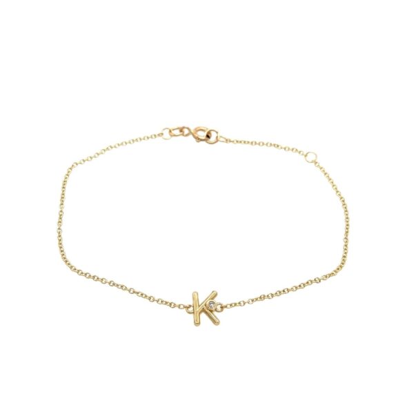 9ct Yellow Gold Diamond Initial Bracelet, Set with Letter "K"