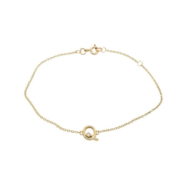 9ct Yellow Gold Diamond Initial Bracelet, Set with Letter "Q"