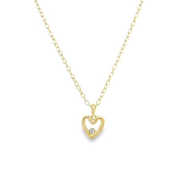9ct Gold Heart Diamond Necklace on 9ct Yellow Gold Chain (18″/16″)