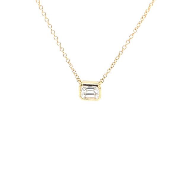 18ct Yellow Gold Diamond Pendant Set With 0.39ct F/VS1 Emerald Cut Diamond