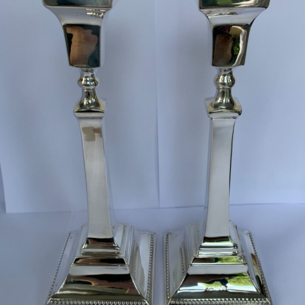 Pair of Square-Based Sterling Silver Candlesticks by by A Taite & Sons Ltd, 1967