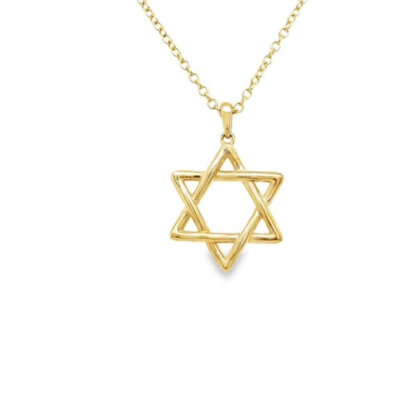 Star Of David 9ct Gold Necklace on 9ct Yellow Gold Chain (18″/16″)