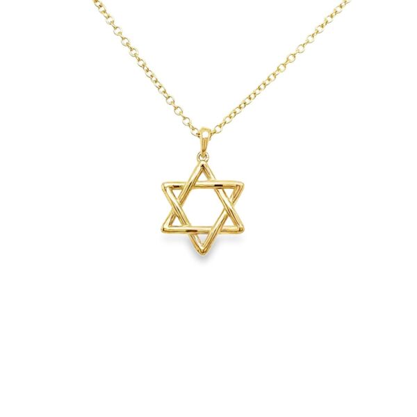 Star Of David 9ct Gold Necklace on 9ct Yellow Gold Chain (18″/16″)