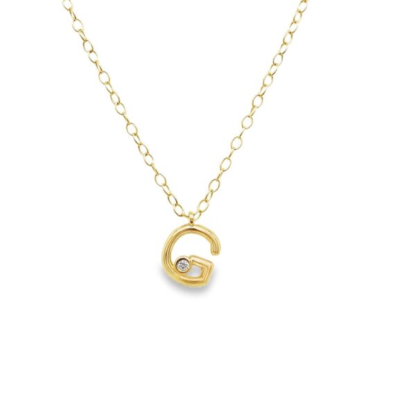 Letter "G" Diamond Initial Pendant Necklace, Set in 9ct Yellow Gold