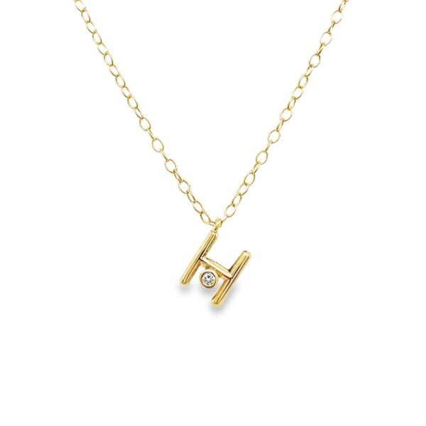 Letter "H" Diamond Initial Pendant Necklace, Set in 9ct Yellow Gold