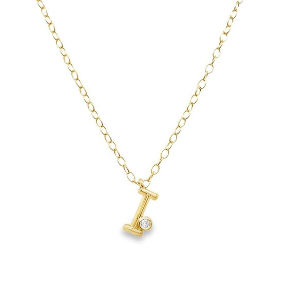 Letter "I" Diamond Initial Pendant Necklace, Set in 9ct Yellow Gold