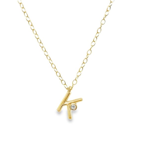 Letter "K" Diamond Initial Pendant Necklace, Set in 9ct Yellow Gold