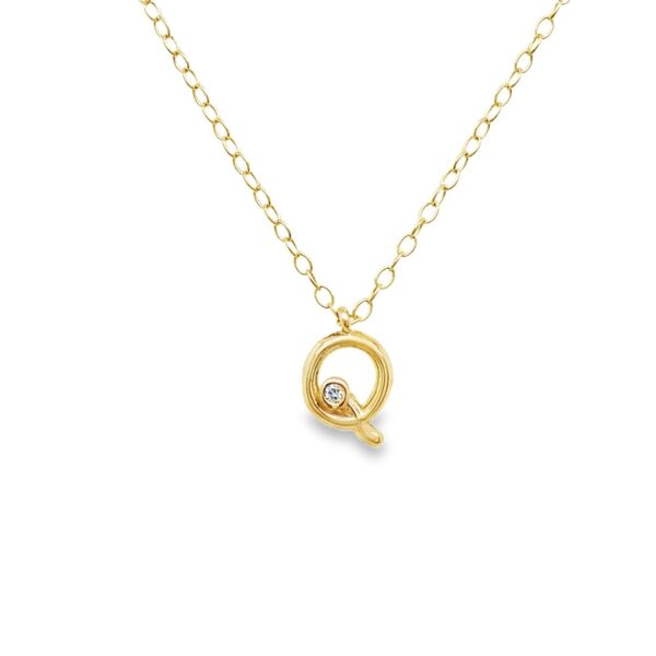 Letter "Q" Diamond Initial Pendant Necklace, Set in 9ct Yellow Gold