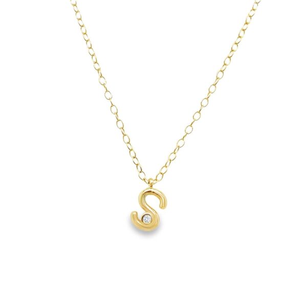 Letter "S" Diamond Initial Pendant Necklace, Set in 9ct Yellow Gold